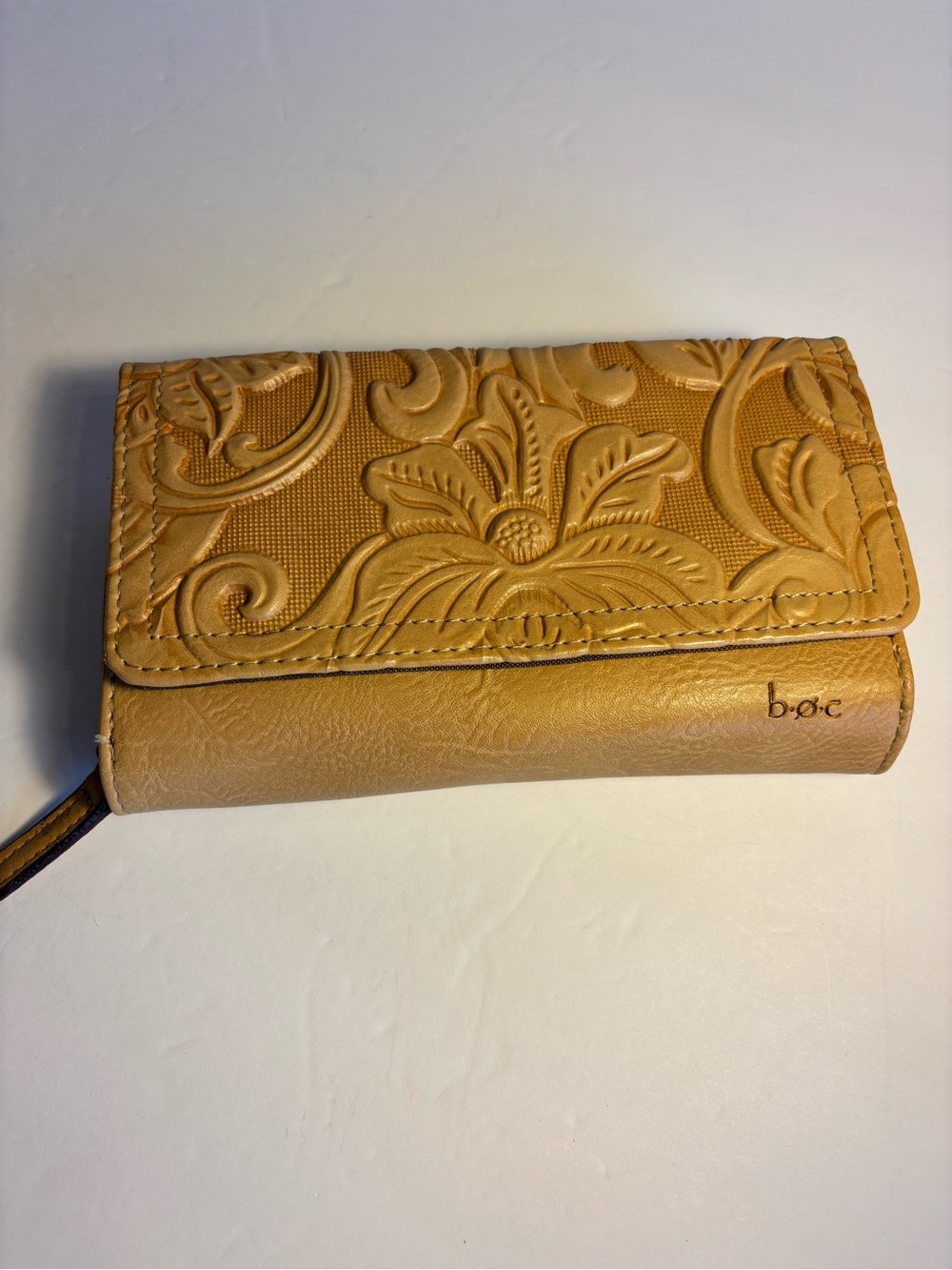 b.o.c. Embossed Floral Wristlet Wallet in Cream/Tan